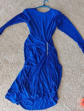 Gorgeous Cobalt Blue Long Sleeve Ruched Evening / Cocktail Gown
